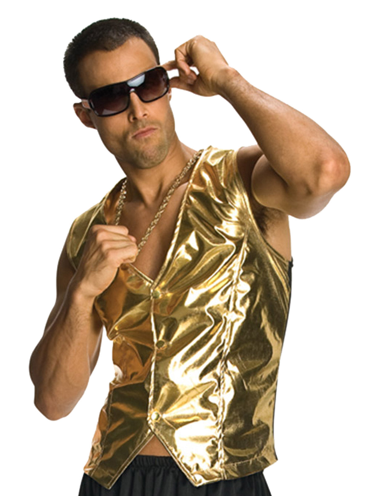 Rapper Vest Adult 90s Hip Hop Gold Buttoned Costume Top for Parties - Gold