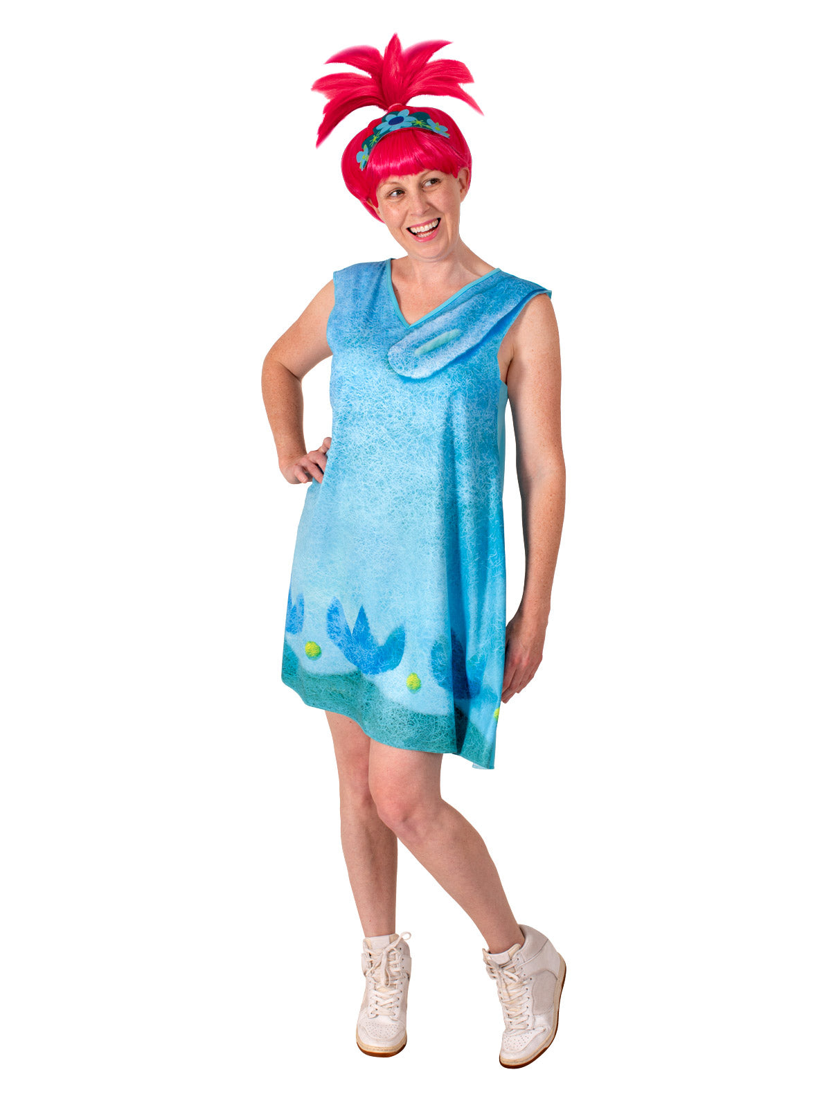 Trolls Poppy Fun Movie Character Costume with Pink Wig and Dress
