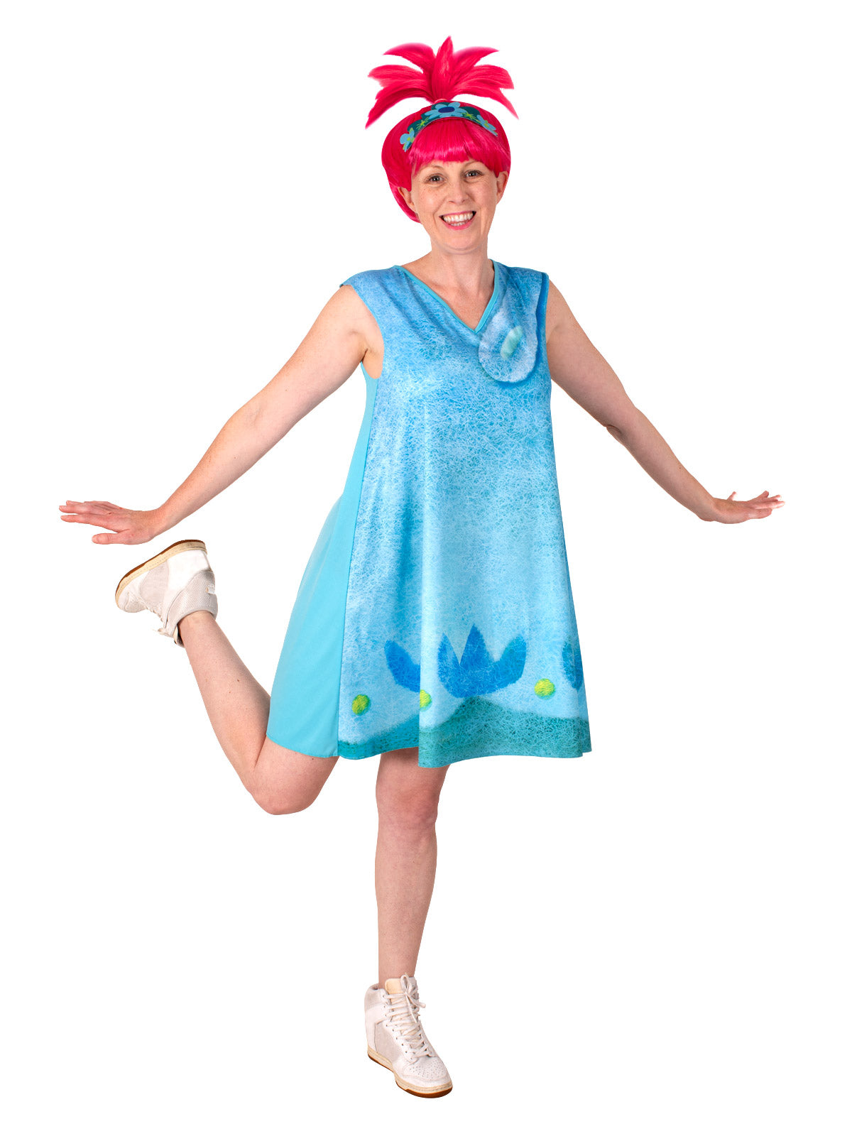 Trolls Poppy Fun Movie Character Costume with Pink Wig and Dress