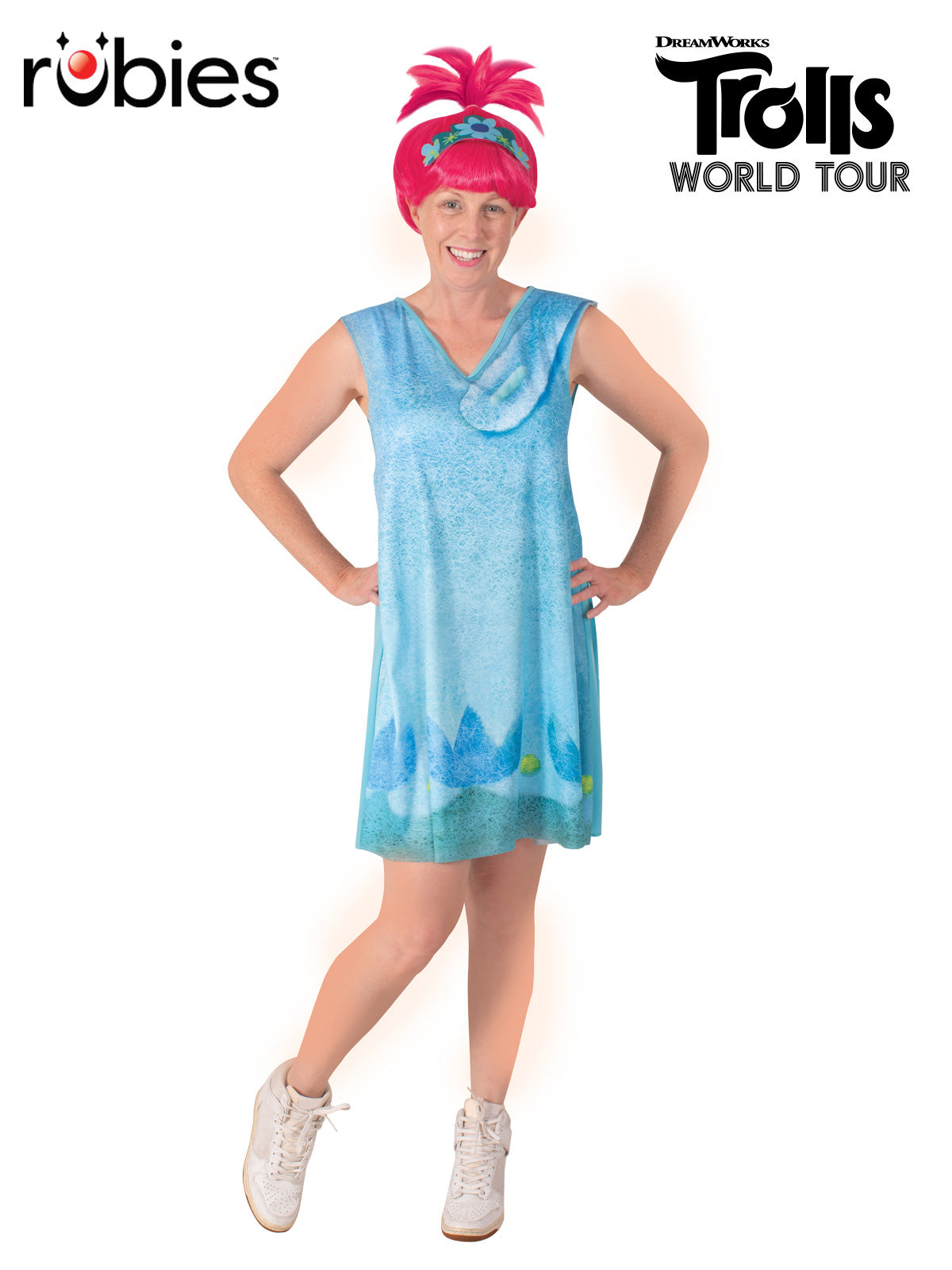 Trolls Poppy Fun Movie Character Costume with Pink Wig and Dress
