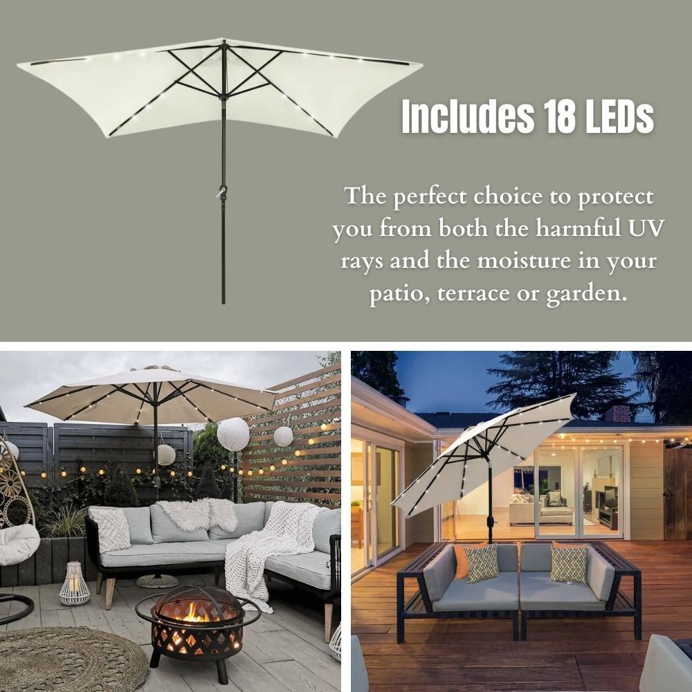 Garden Parasol with LEDs and Steel Pole Sand 2x3 m