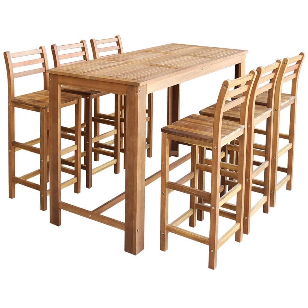 Bar Table and Chair Set 7 Piece Solid Acacia Wood Outdoor Garden Natural
