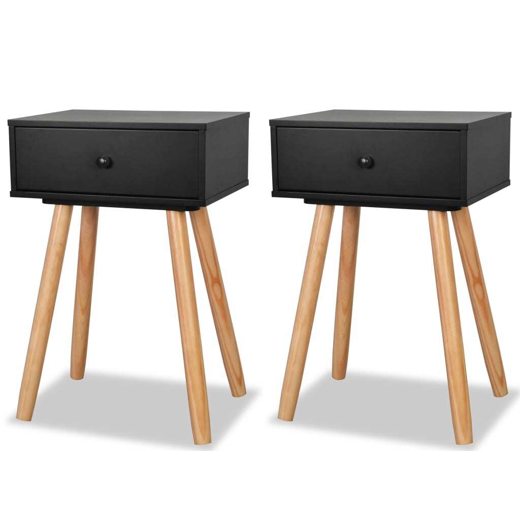 Bedside Tables 2 pcs Solid Pinewood Drawer Nightstand 40x30x61cm Black