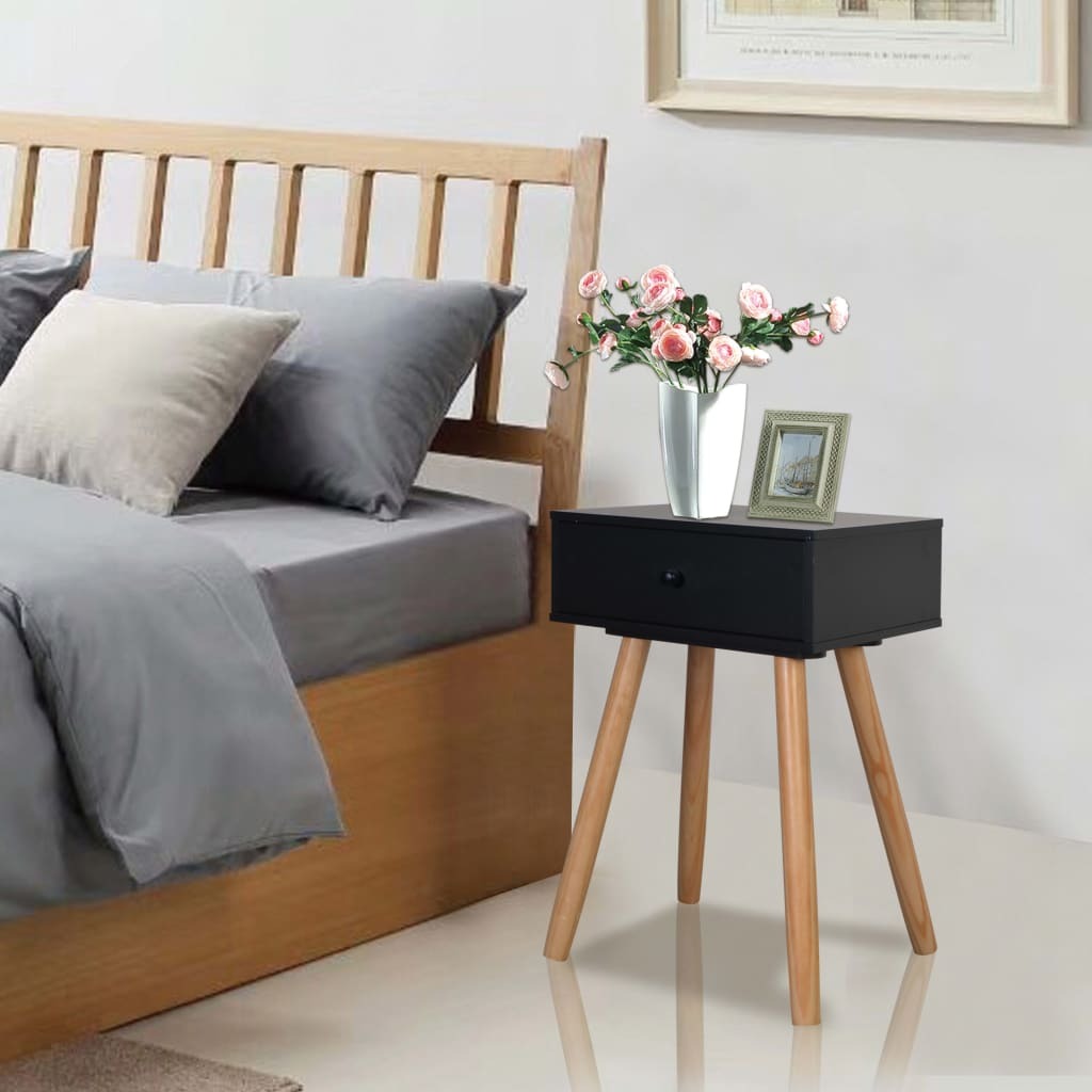 Bedside Tables 2 pcs Solid Pinewood Drawer Nightstand 40x30x61cm Black