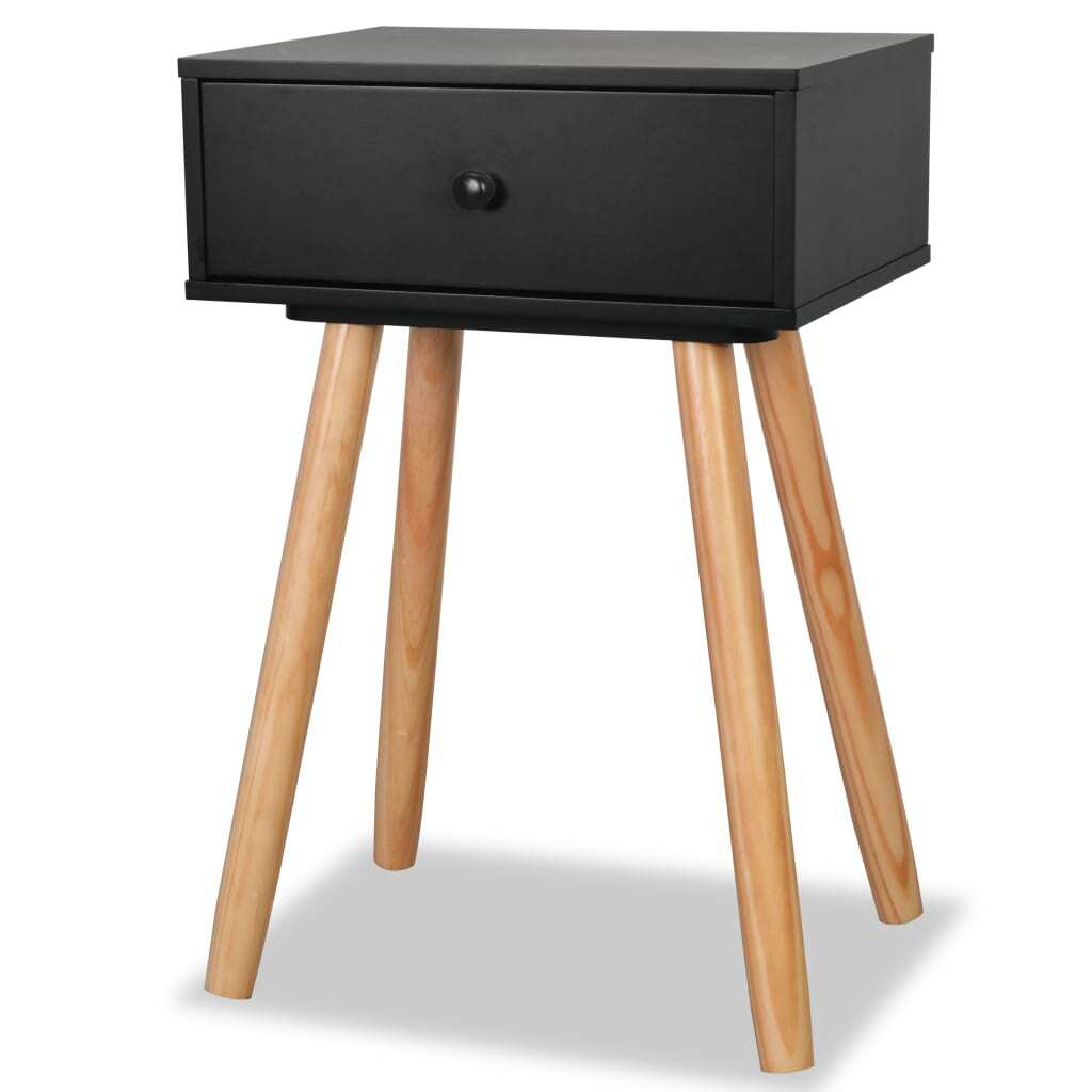 Bedside Tables 2 pcs Solid Pinewood Drawer Nightstand 40x30x61cm Black