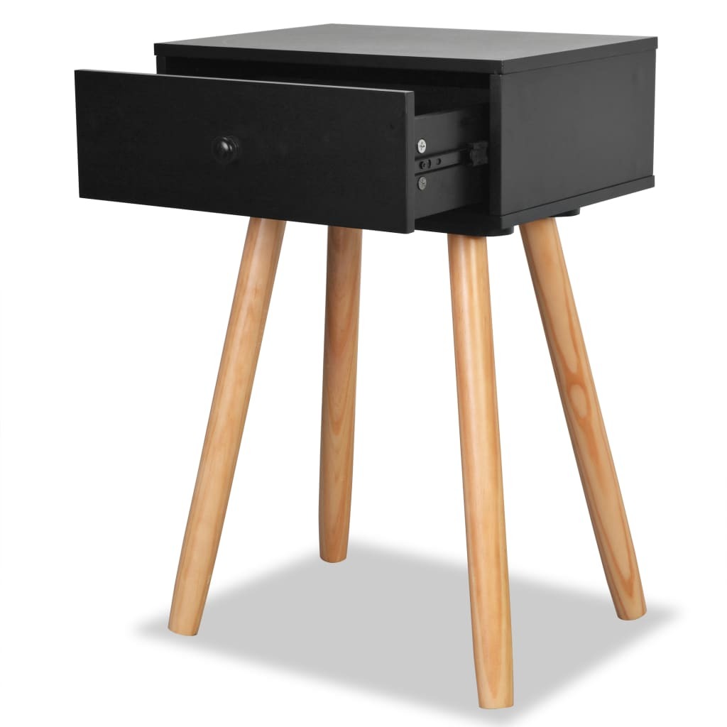 Bedside Tables 2 pcs Solid Pinewood Drawer Nightstand 40x30x61cm Black