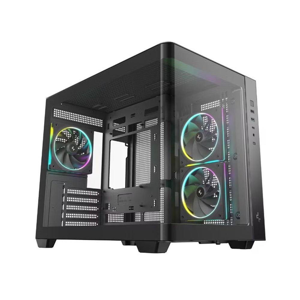 DeepCool CG330U 3F Micro-ATX Case Panoramic Curved Glass Dual Chamber 3 PWM ARGB Fans USB-C USB 3.0 USB 2.0 Audio Mic