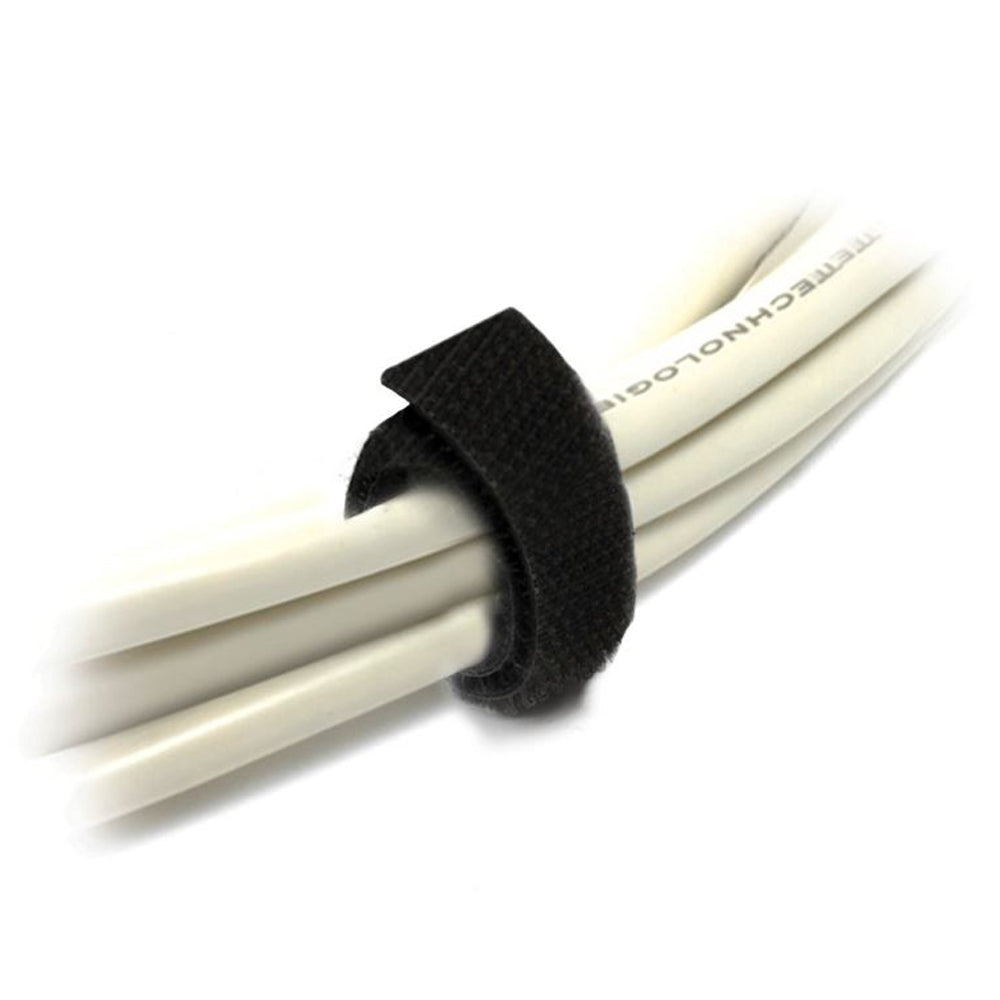 8ware 25m x 12mm Black Velcro Wide Cable Tie Hook and Loop Roll Continuous One Sided Self Adhesive Fastener Sticky Tape