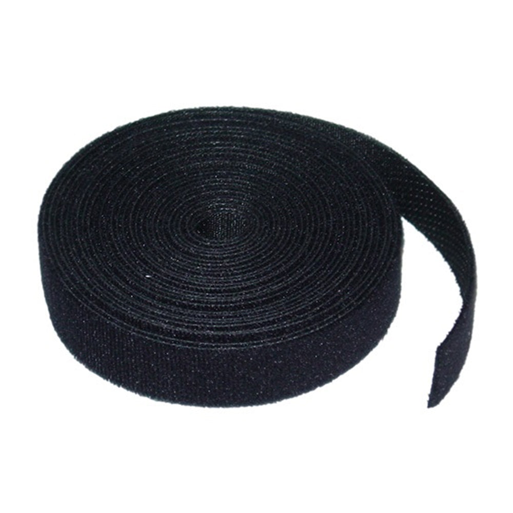 8ware 25m x 12mm Black Velcro Wide Cable Tie Hook and Loop Roll Continuous One Sided Self Adhesive Fastener Sticky Tape