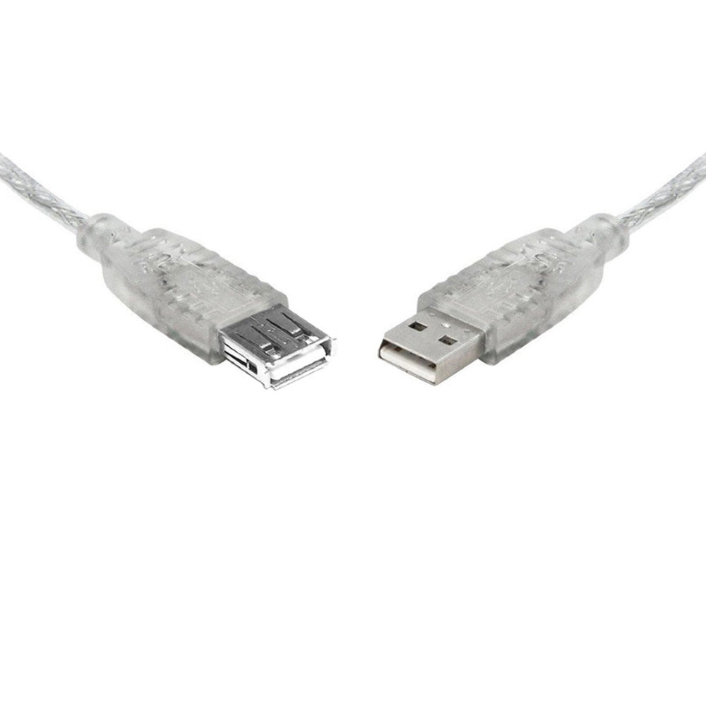 8ware USB 2.0 Extension Cable 2m A to A Male to Female Transparent Metal Sheath Cord for Computer Peripherals Use