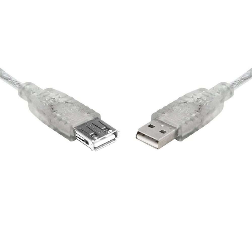 8ware USB 2.0 Extension Cable 3m A to A Male to Female Transparent Metal Sheath Cord for Computer Peripherals Use Lead