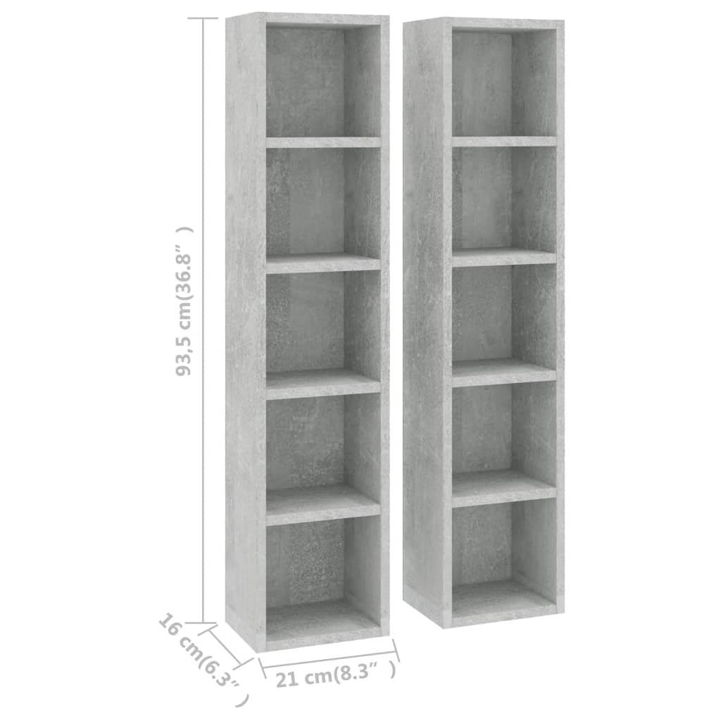 CD Cabinets 2 pcs Engineered Wood 5 Compartment Storage 21x16x93.5cm Grey