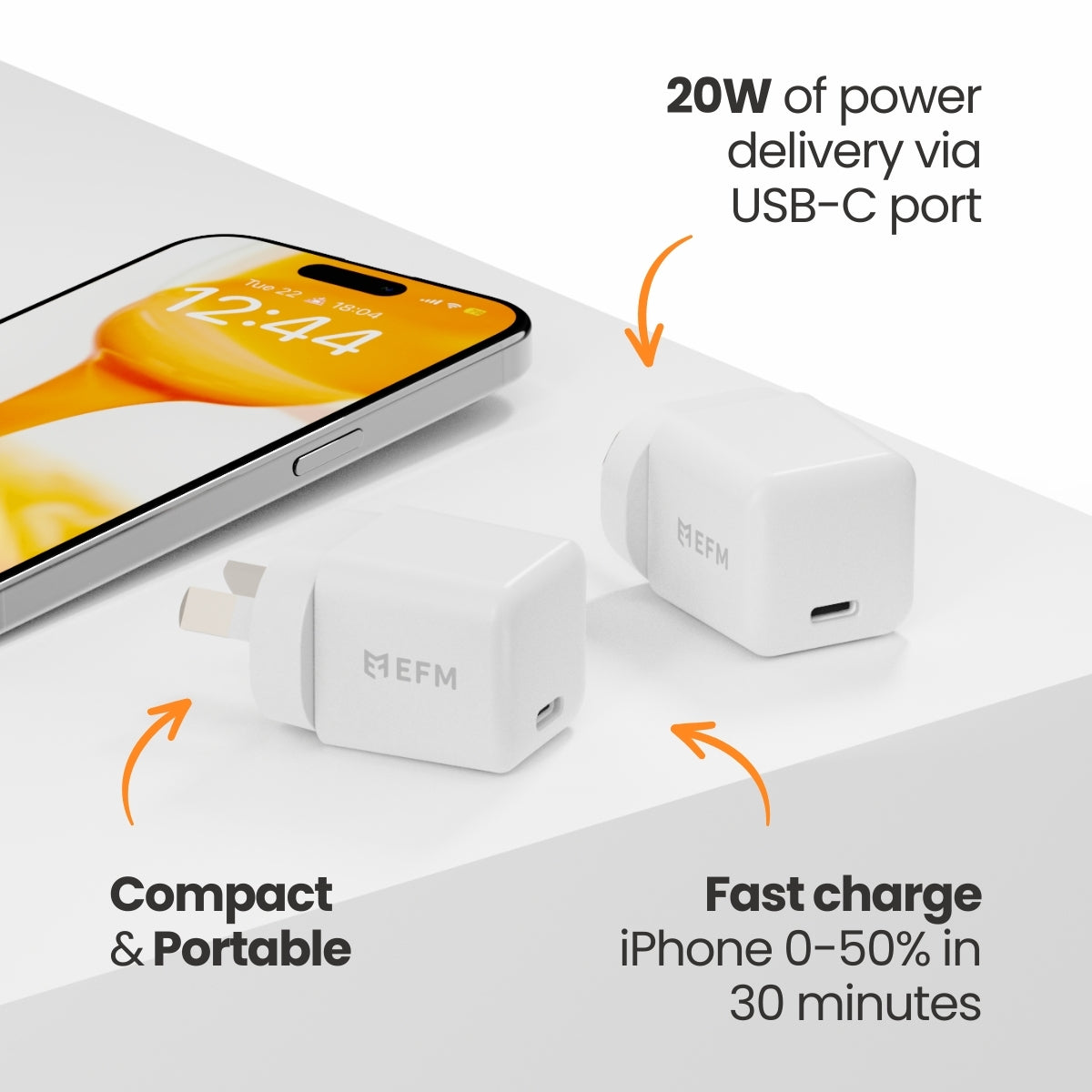 EFM ECO 20W Wall ChargerWith Power Delivery and PPS Technology - White