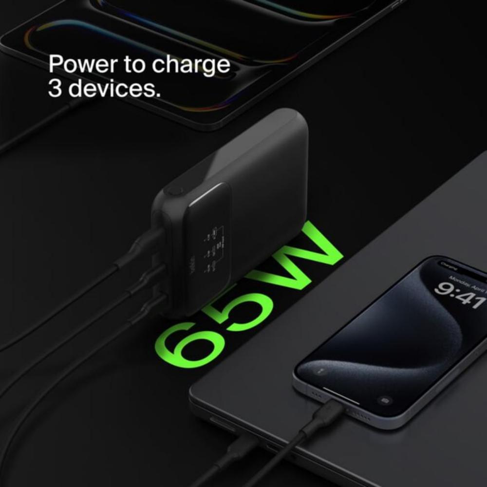 Belkin BoostCharge 65W Pro 3-Port Laptop Power Bank 20K - Black