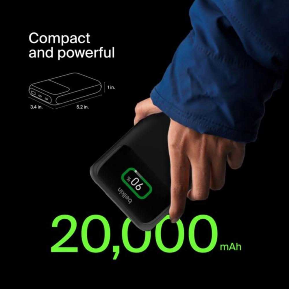 Belkin BoostCharge 65W Pro 3-Port Laptop Power Bank 20K - Black