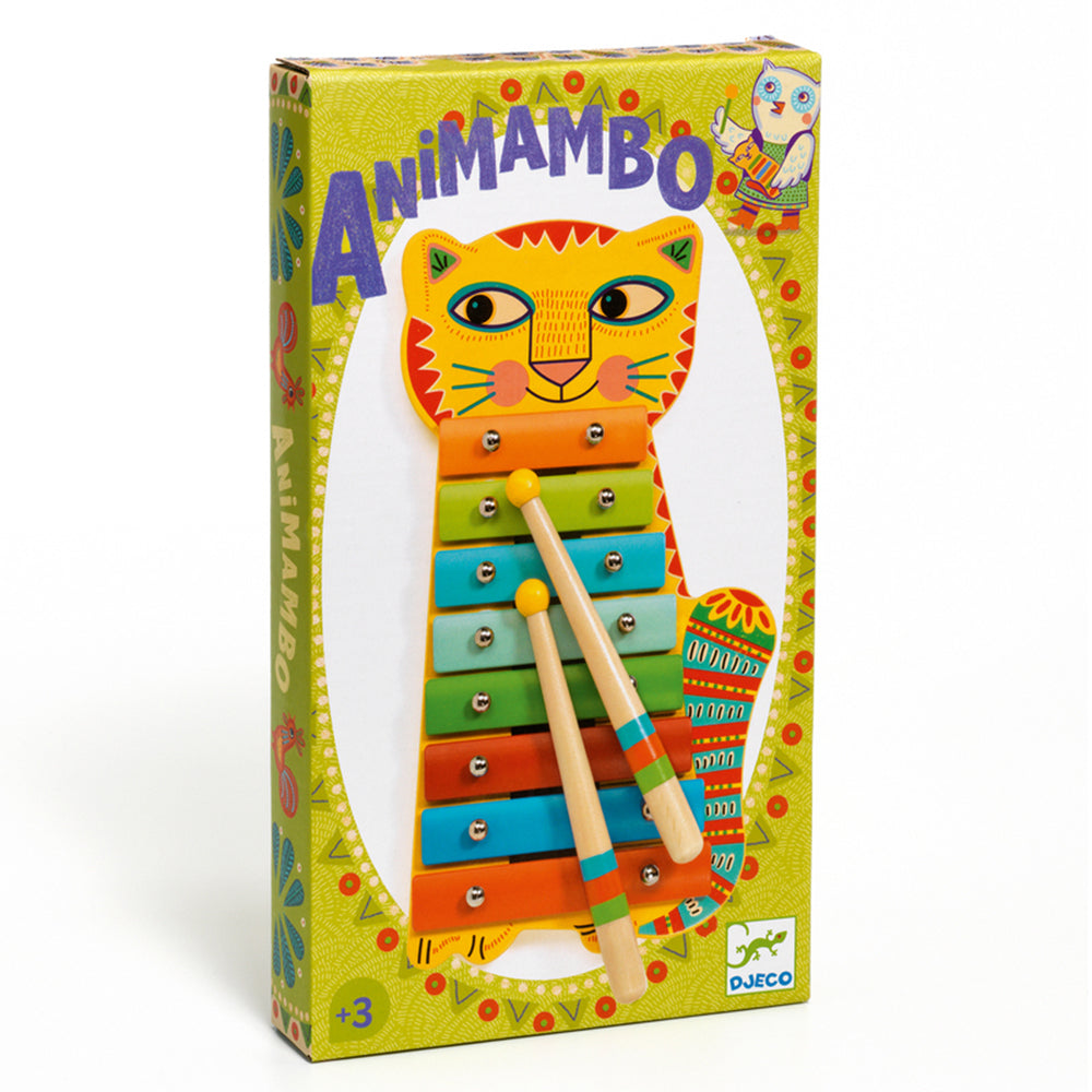 Djeco Animambo Metallophone Cheeky Cat Wooden Musical Toy Colourful Keys 3+Yrs