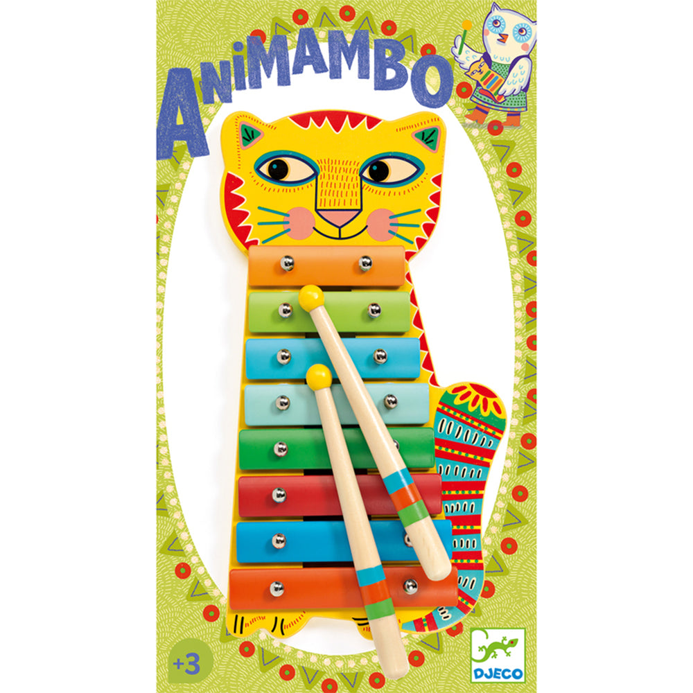Djeco Animambo Metallophone Cheeky Cat Wooden Musical Toy Colourful Keys 3+Yrs