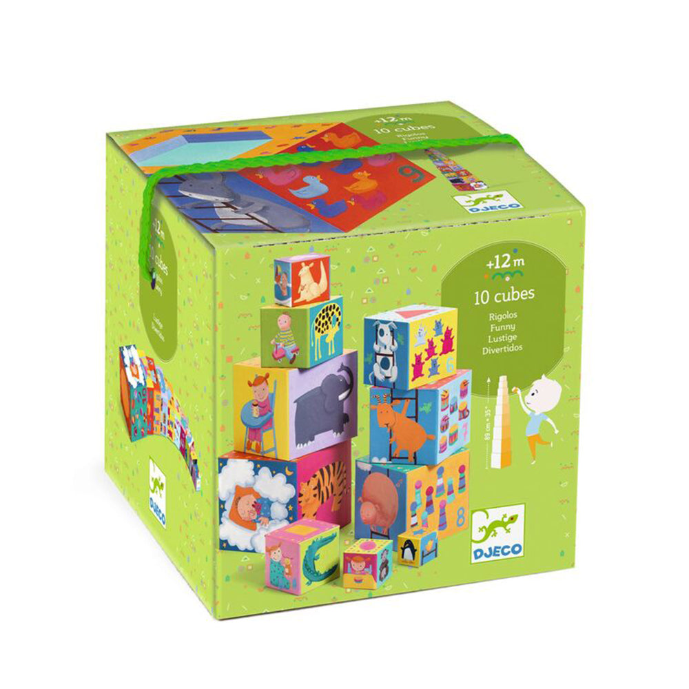 Djeco Funny Blocks Stacking Cubes High Gloss Cardboard Toddler Toy 12 Months+
