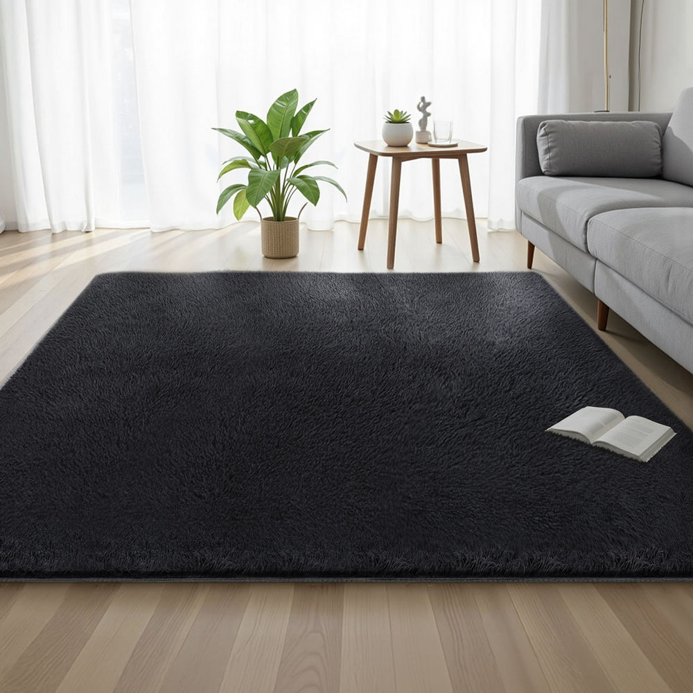 Artiss Floor Rug 200x230cm Plush Area Shaggy Rug Living Room Bedroom Carpet Black