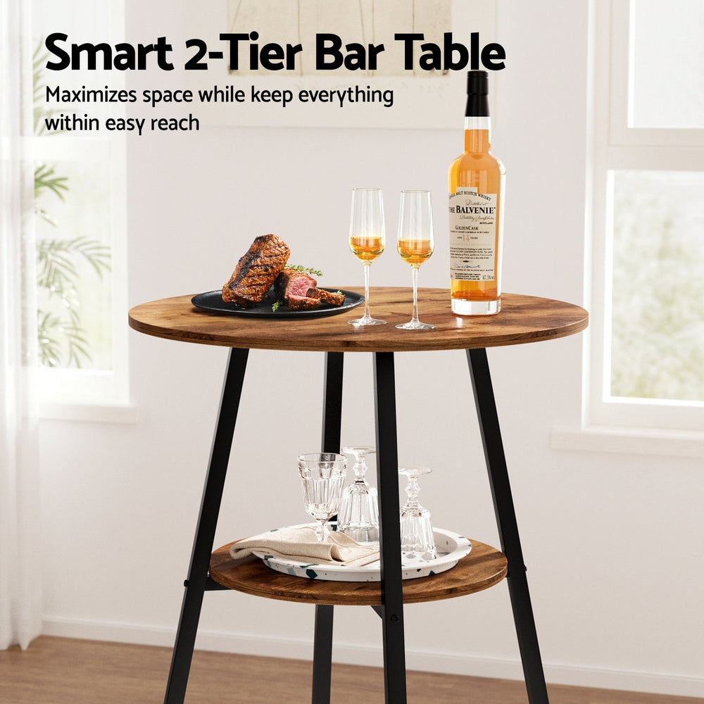 Artiss Industrial Bar Table with 2-Tier Organizer Weather-Resistant MDF Top Steel Frame