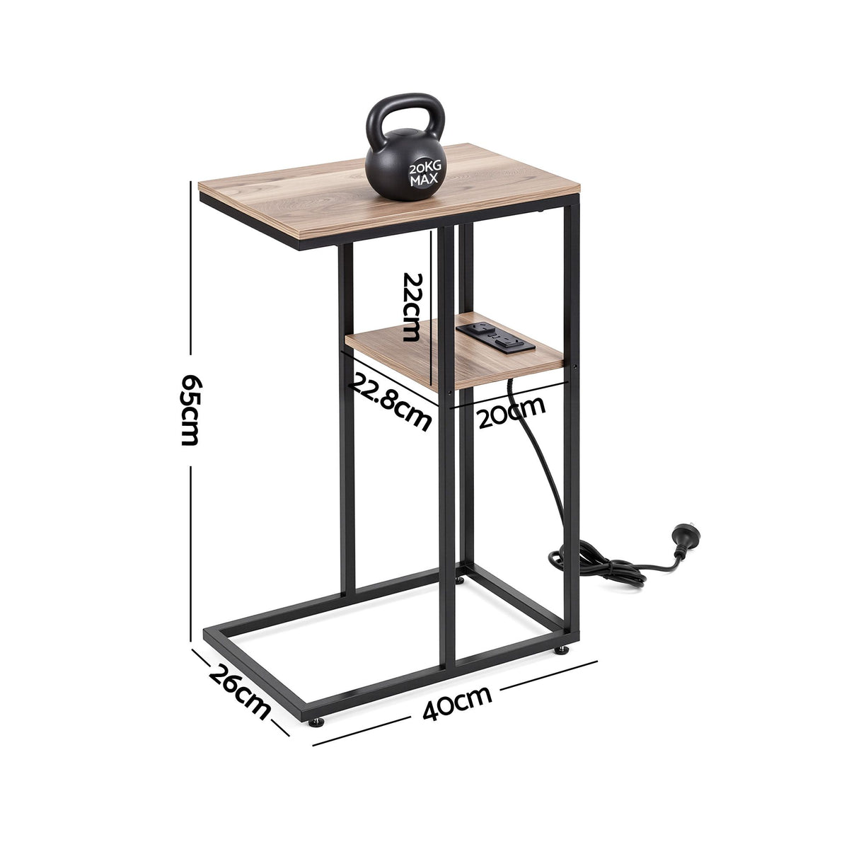 Artiss C-Shaped End Table Set Of 2 Charging Station 2-Tier Side Coffee Table Bedside Wood