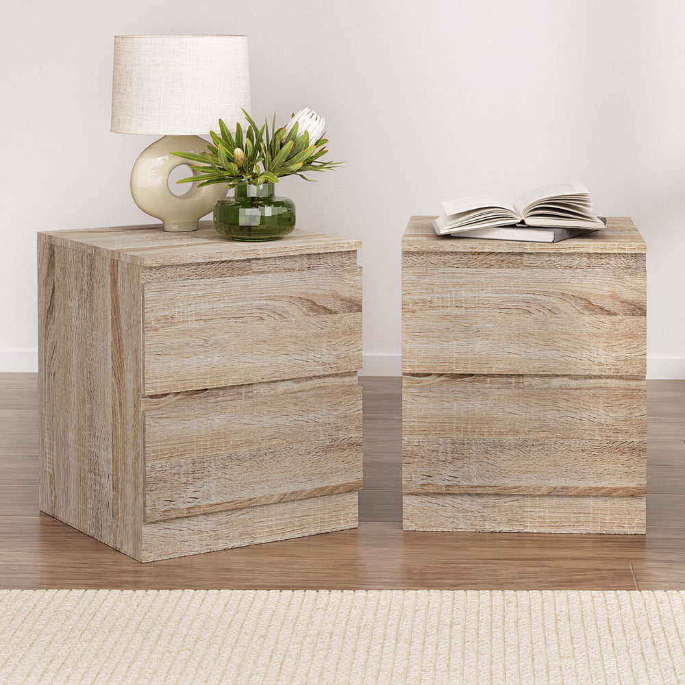 Artiss 2x Bedside Table 2 Drawers - PEPE Oak