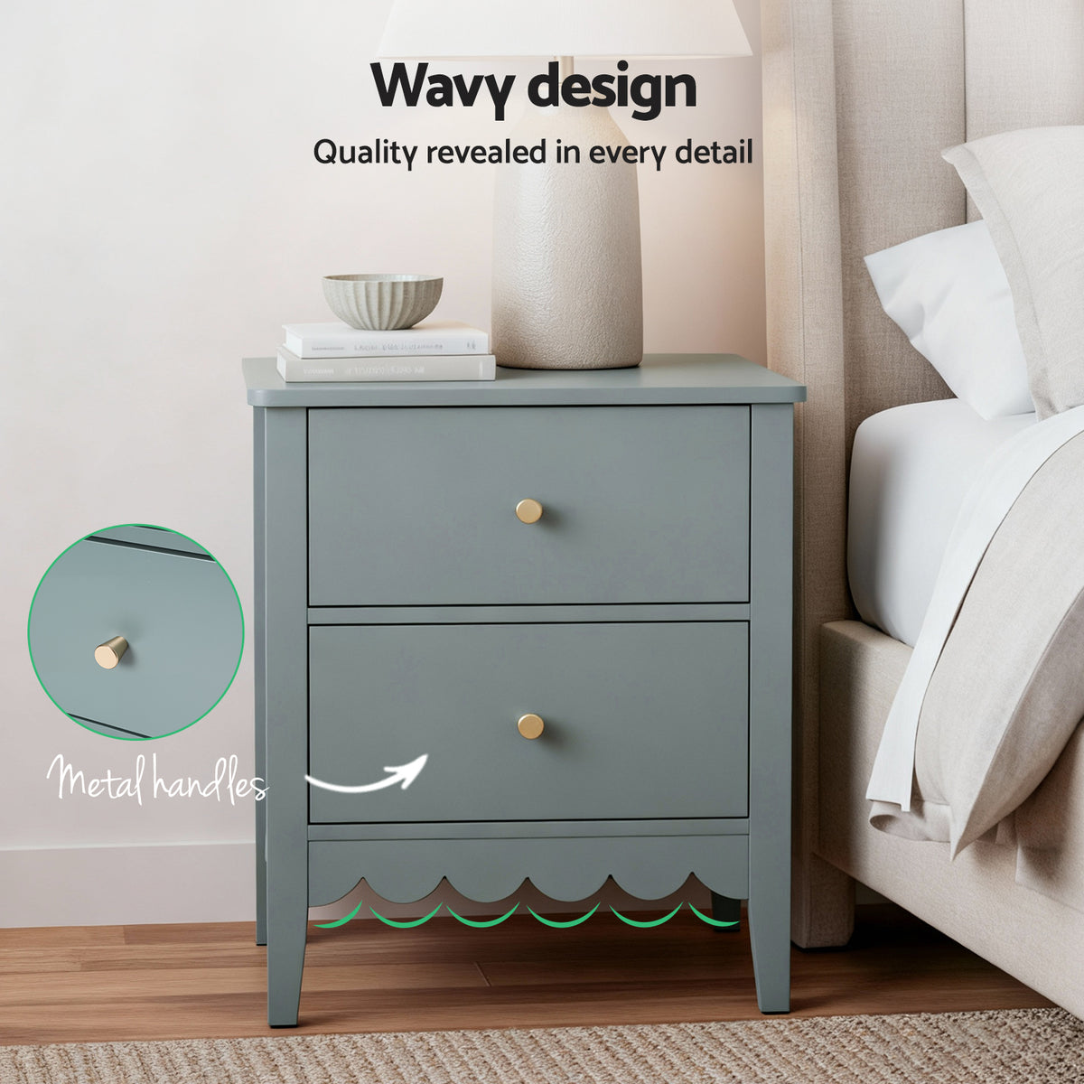 Artiss Bedside Table 2 Drawers Bedroom Storage Nightstand Green