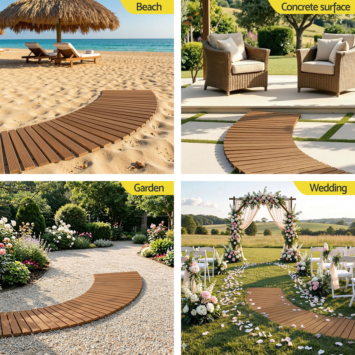 Gardeon 8FT Wooden Garden Pathway Roll-Out Curved Walkway Outdoor Backyard Brown