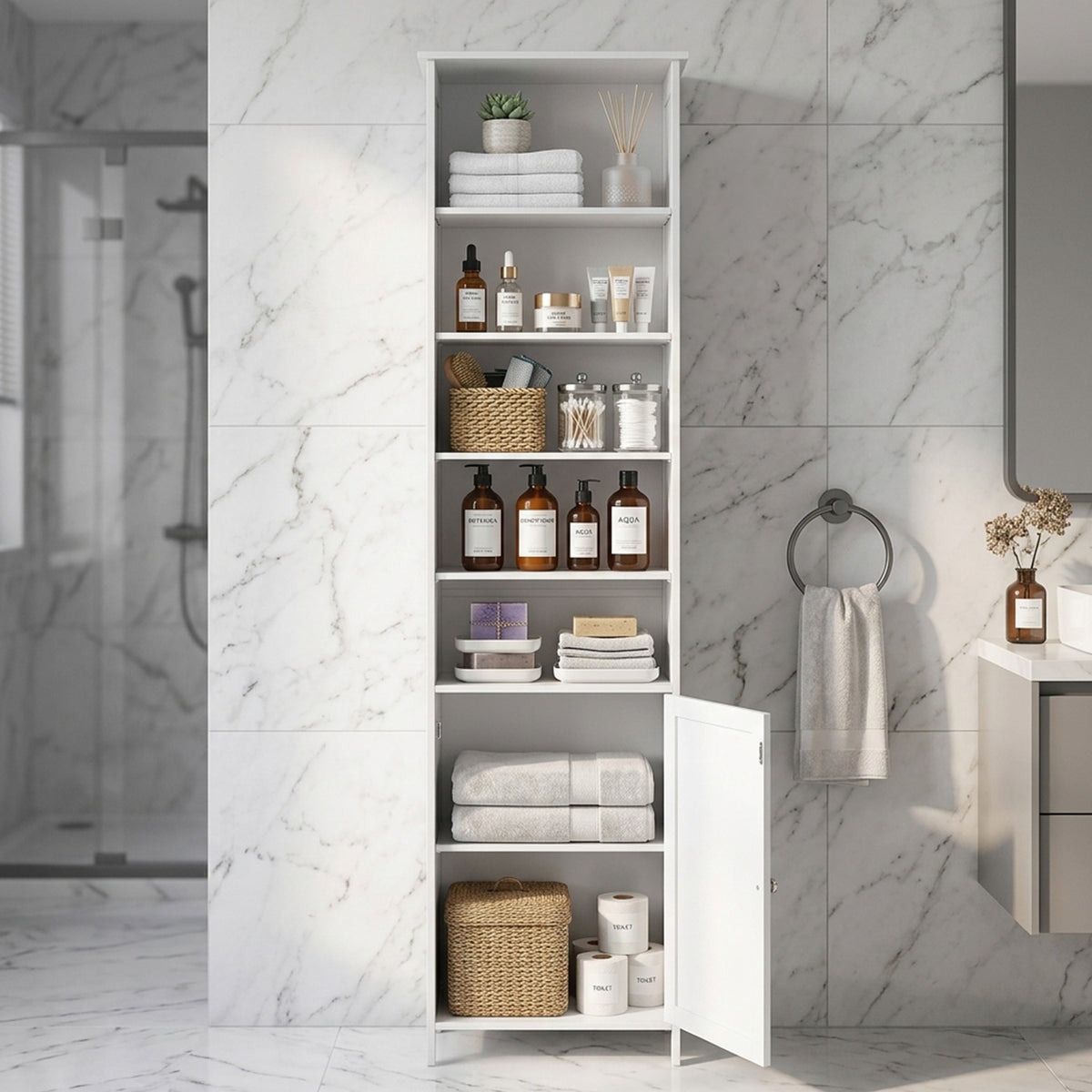 Bathroom Storage Cabinet 5 Open Shelves Furniture Organiser Home