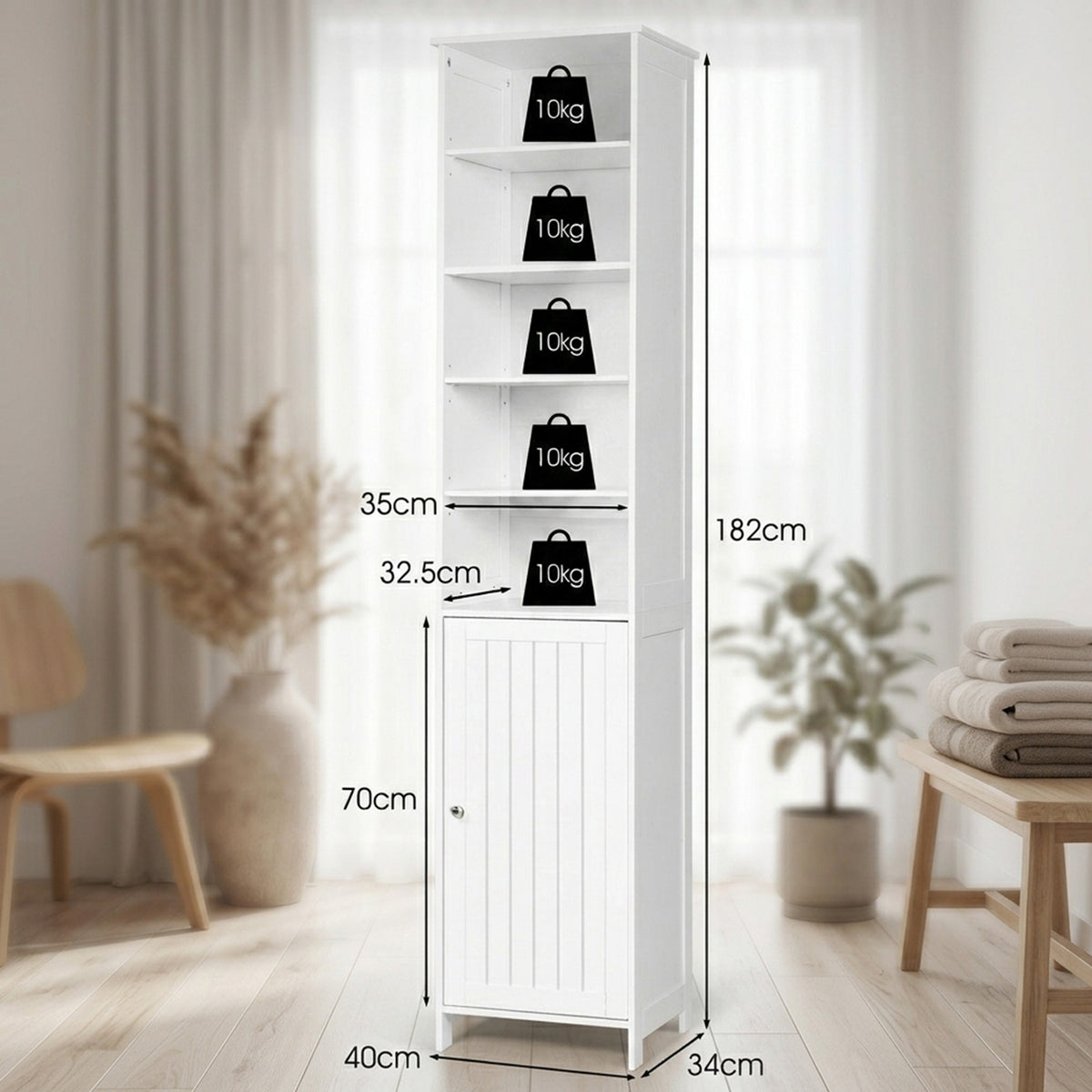 Bathroom Storage Cabinet 5 Open Shelves Furniture Organiser Home