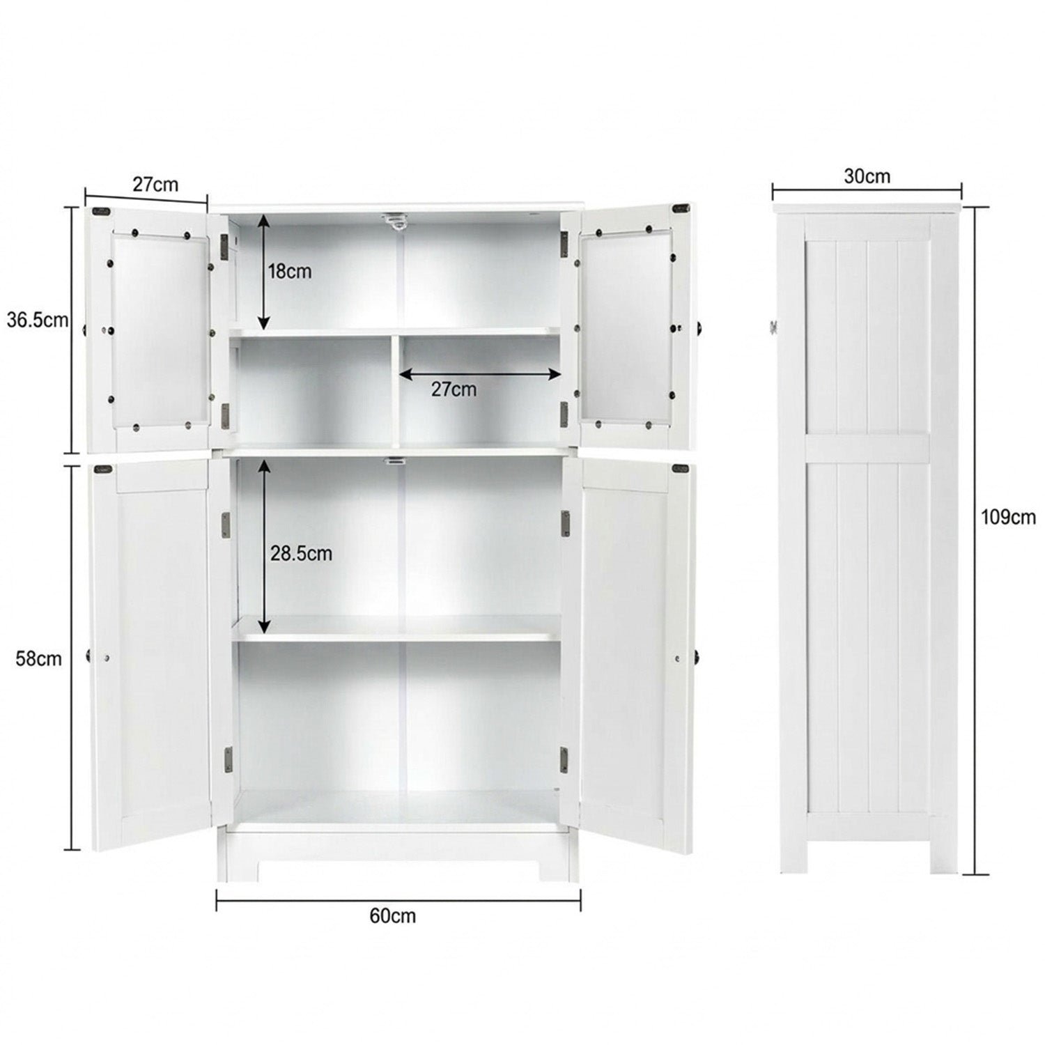 Bathroom Storage Cabinet Tempered Glass Doors Adjustable Shelf Furniture Home