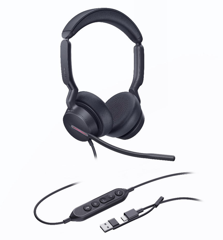 Yealink UH46 Dual UC USB-C/A Unified Communications USB Wired Headset 3-Noise-Canceling Microphones 35mm Speaker Busylight Leather Controller