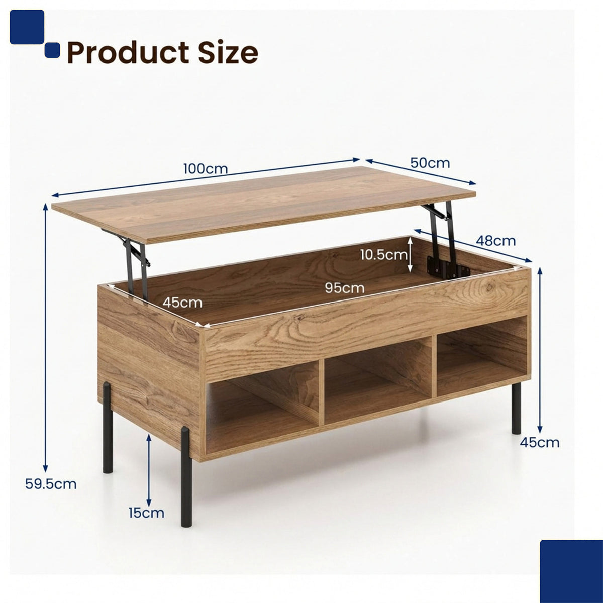 Lift Top Coffee Table with Hidden Compartment 3 Open Cubbies Furniture