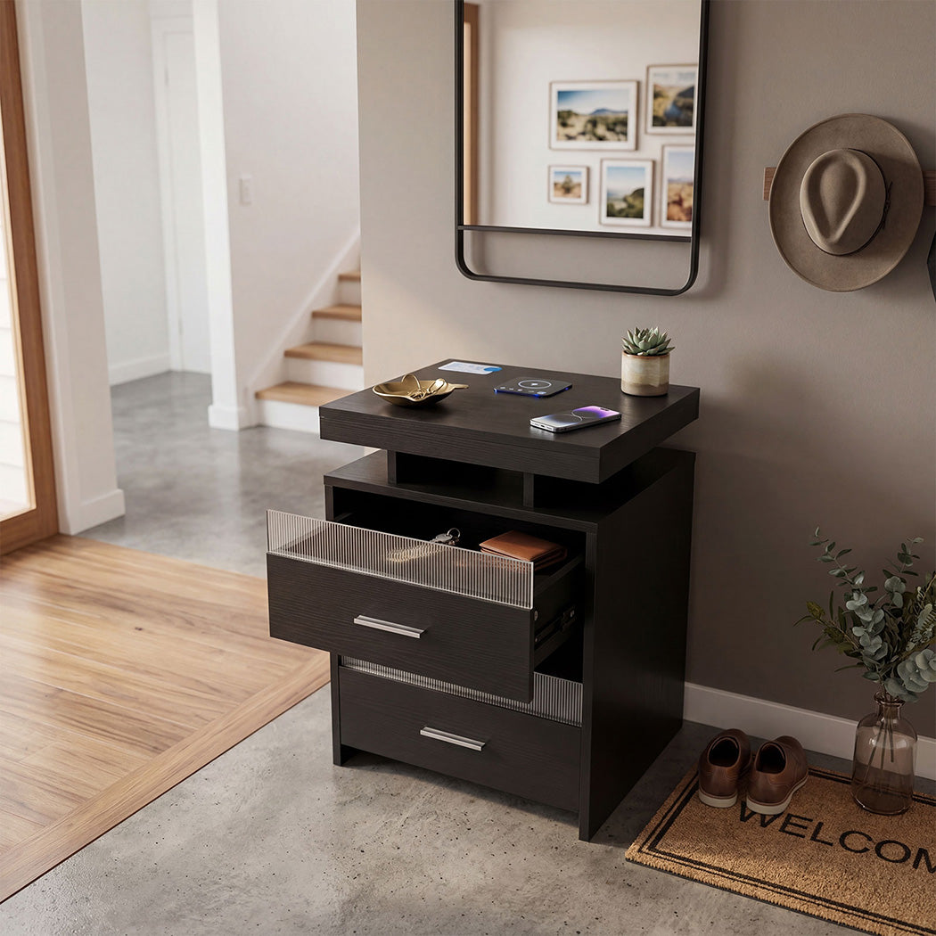 Levede Smart Bedside Table Charging Station Motion Sensor Modern Nightstand-2050056780108664838