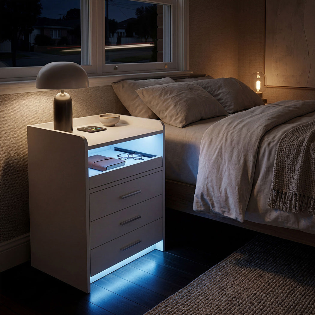 Levede Smart Bedside Table USB Wireless Charging Motion Sensor Light Nightstand-2065254302682845190