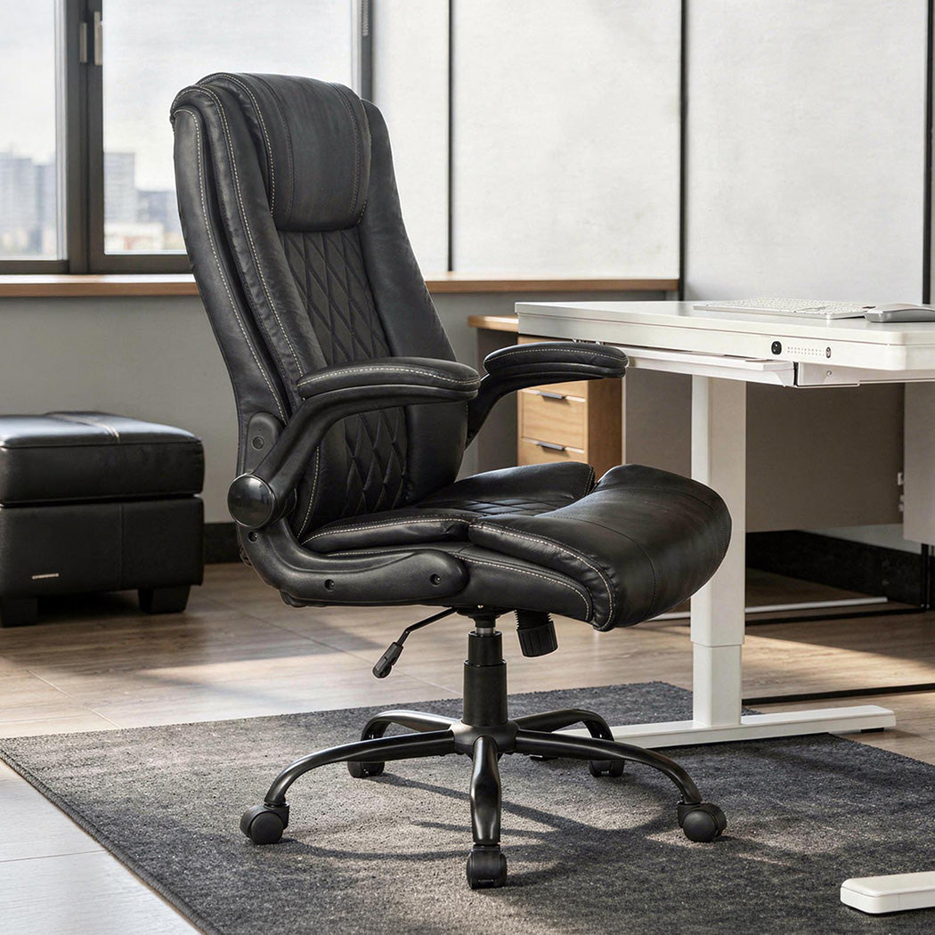 Levede Executive Office Chair Footrest PU Leather Tilt Gaming Work Seat Black-2050056783220838406