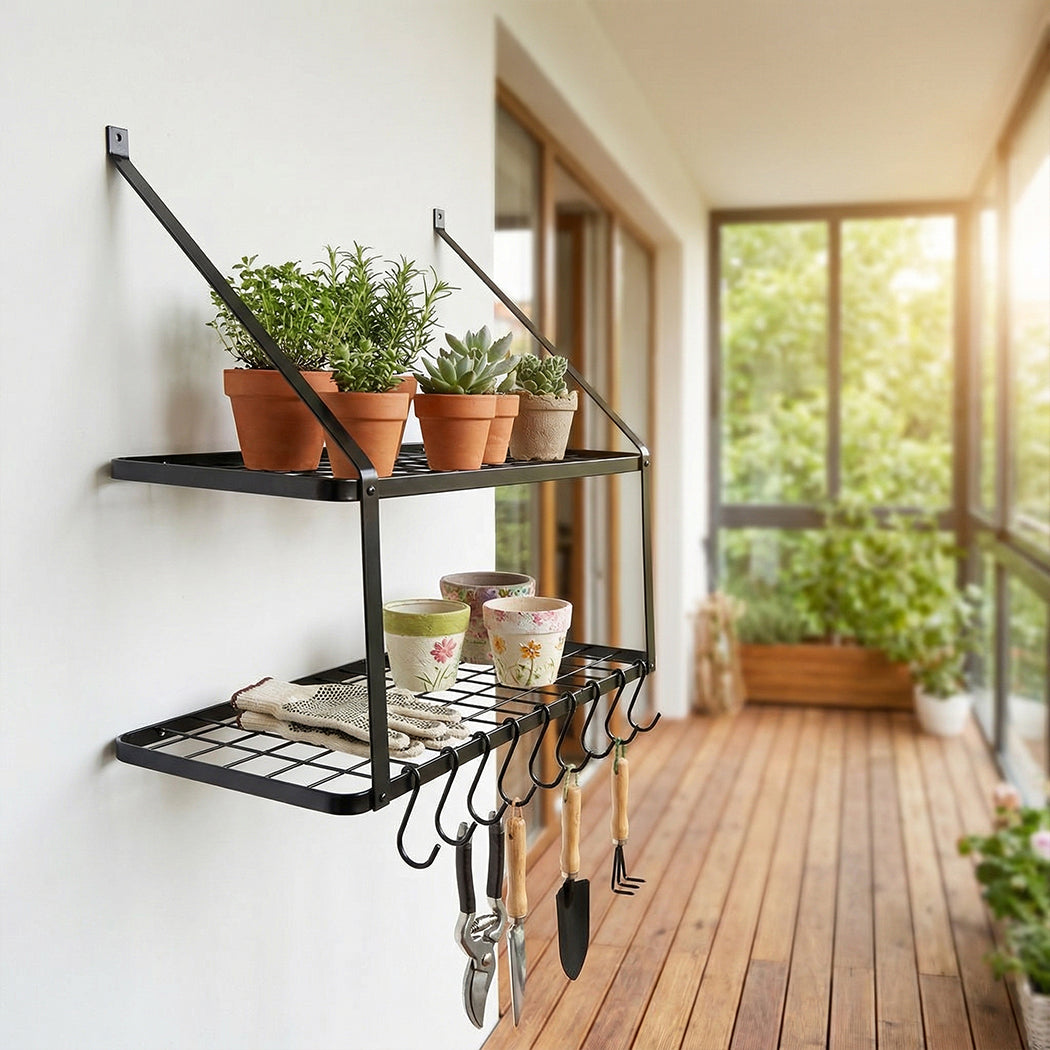 Toque Metal Pot Pan Rack Hanging Kitchen Shelf Wall Mounted Organizer 10 Hooks-2061251871485595654