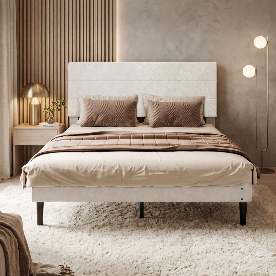Levede Double Bed Frame Upholstered Adjustable Headboard Platform Mattress Base-2050056771569061894