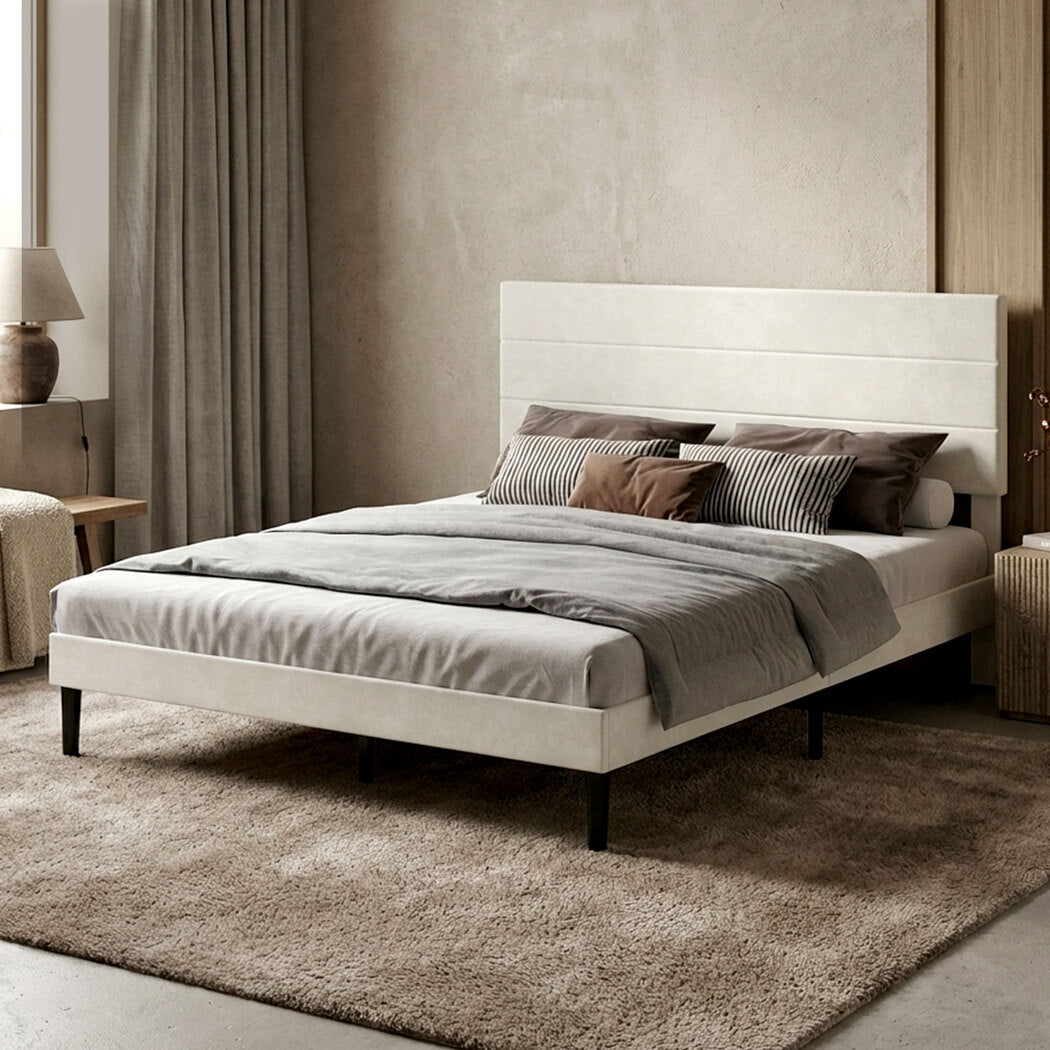 Levede Double Bed Frame Upholstered Adjustable Headboard Platform Mattress Base-2050056771569061895
