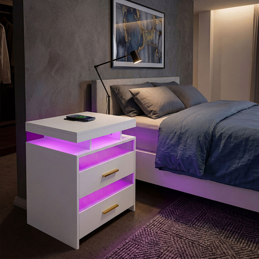 Levede Smart Bedside Table RGB Motion Sensor Charging Nightstand Bedroom Modern-2050056780293214215