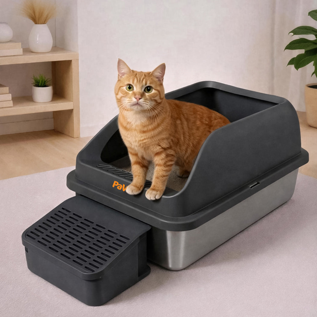 Pawz Stainless Steel Cat Litter Box Big Cats Kitten High Sided Easy Clean Grey-2065254294315208711