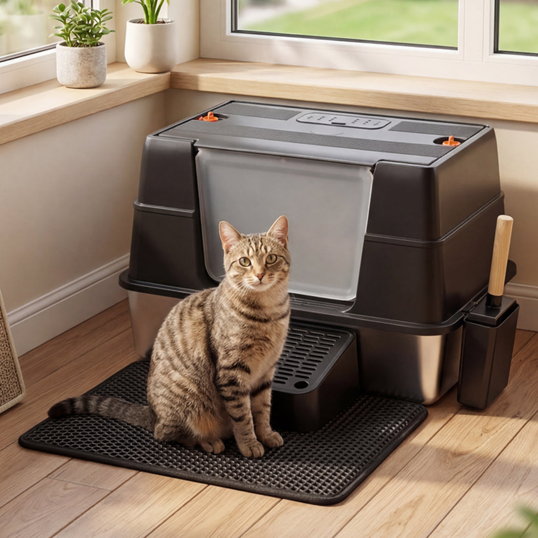 Pawz Cat Litter Box Stainless Steel Large Enclosed Odor Defensive High Sided-2050056784202305543