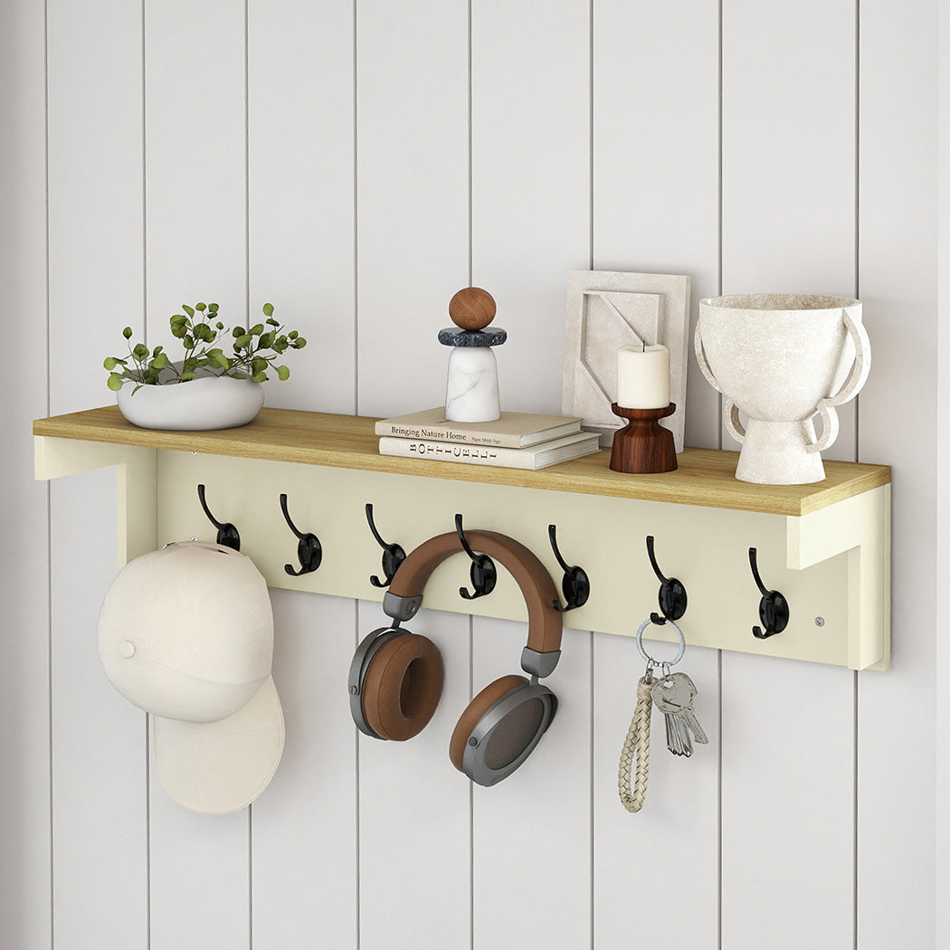 Levede Coat Rack Wall Mounted Shelf 7 Double Hooks Storage Entryway Hallway-2065254290527752199