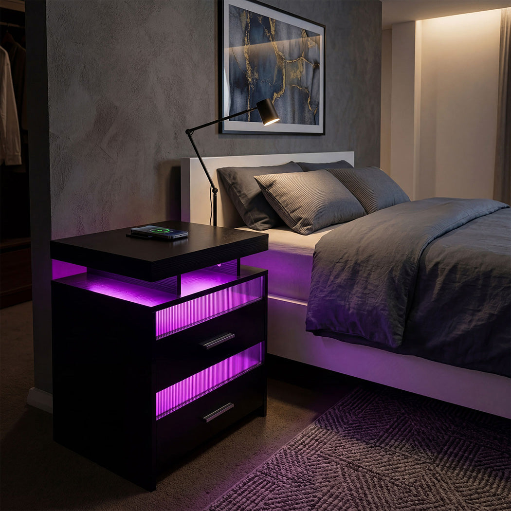 Levede Smart Bedside Table Charging Station Motion Sensor Modern Nightstand-2050056780108664839