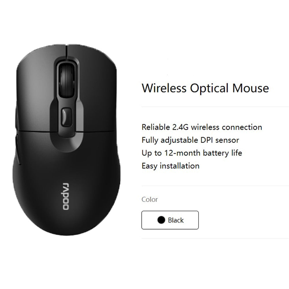 Rapoo M306 Wireless Optical Mouse 2.4G with Side Forward and Back Buttons 12 Month Battery Adjustable DPI
