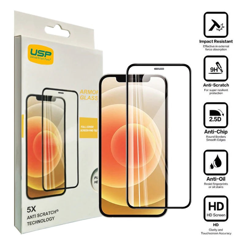 USP Apple iPhone 17 Pro / iPhone 17 / iPhone 16 Pro (6.3') Armor Glass Full Cover Screen Protector - Impact-Resistant, Smooth Edges, 5 Years Warranty
