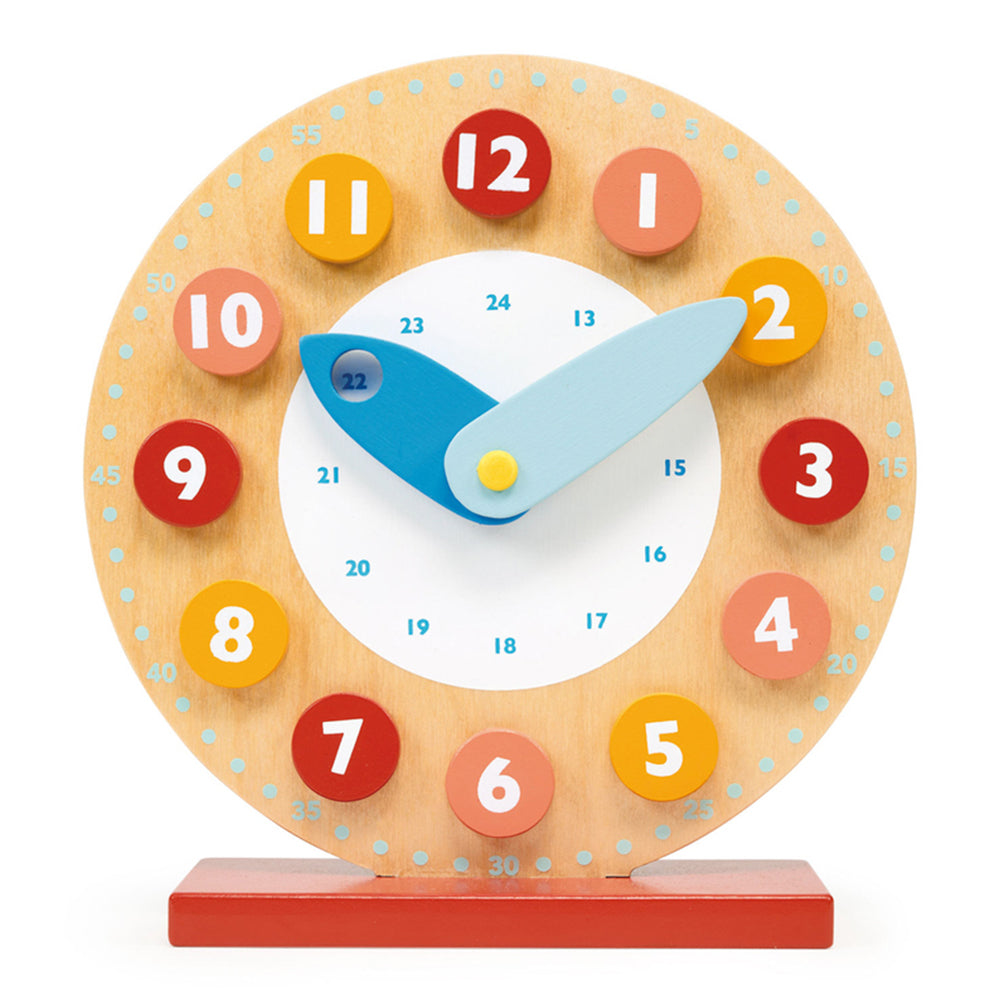Mentari Teaching Clock Wooden Learn to Tell Time Moving Hands Kids Toy 3+ Years