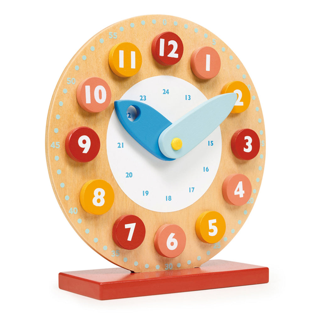 Mentari Teaching Clock Wooden Learn to Tell Time Moving Hands Kids Toy 3+ Years