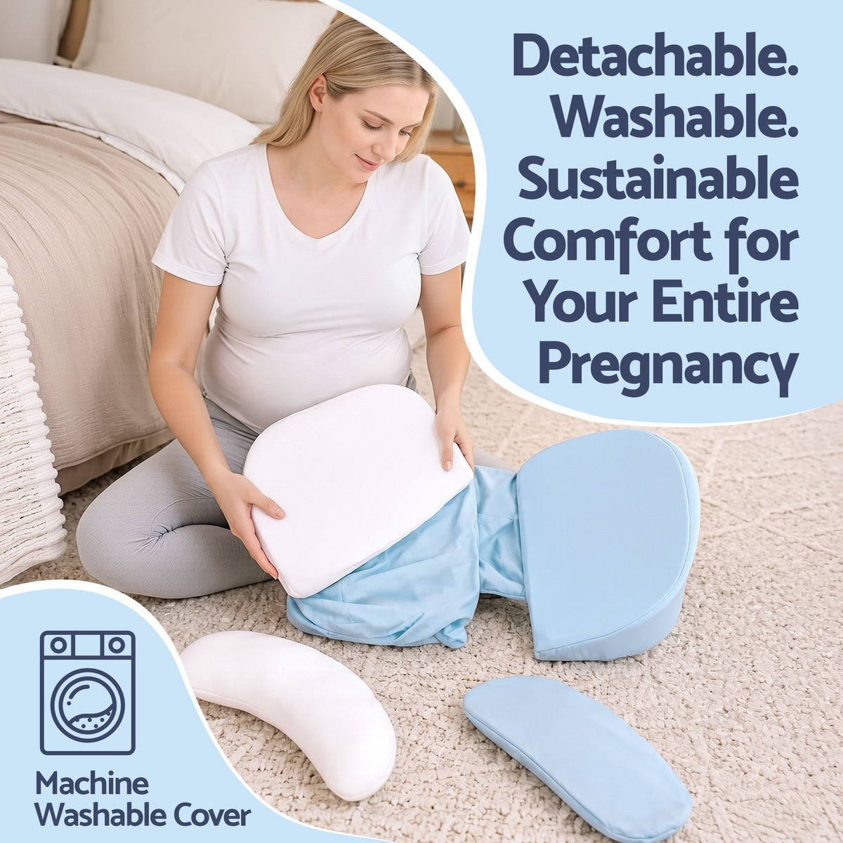 Giselle Memory Foam Pregnancy Pillow Adjustable Concave Curve Blue