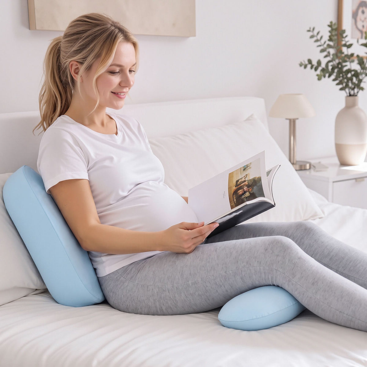 Giselle Memory Foam Pregnancy Pillow Adjustable Concave Curve Blue